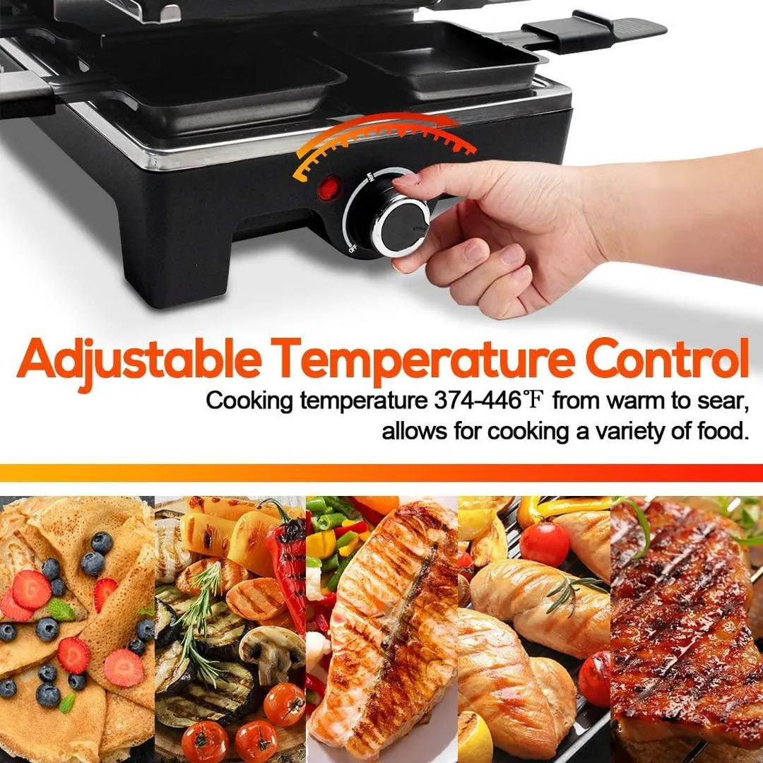CUSIMAX Raclette Grill Electric Grill Table, Portable 2 in 1 Korean BBQ Grill Indoor & Cheese Ractlette, Reversible Non-stick plate, Crepe Maker with Adjustable temperature control and 8 Paddles, photo 4 of 7