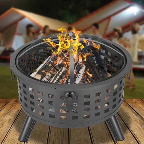 Outdoor 26" Fire Pit Fire Bowl Ceramic Wood Burning Grill Outdoor Firepit /w Cover