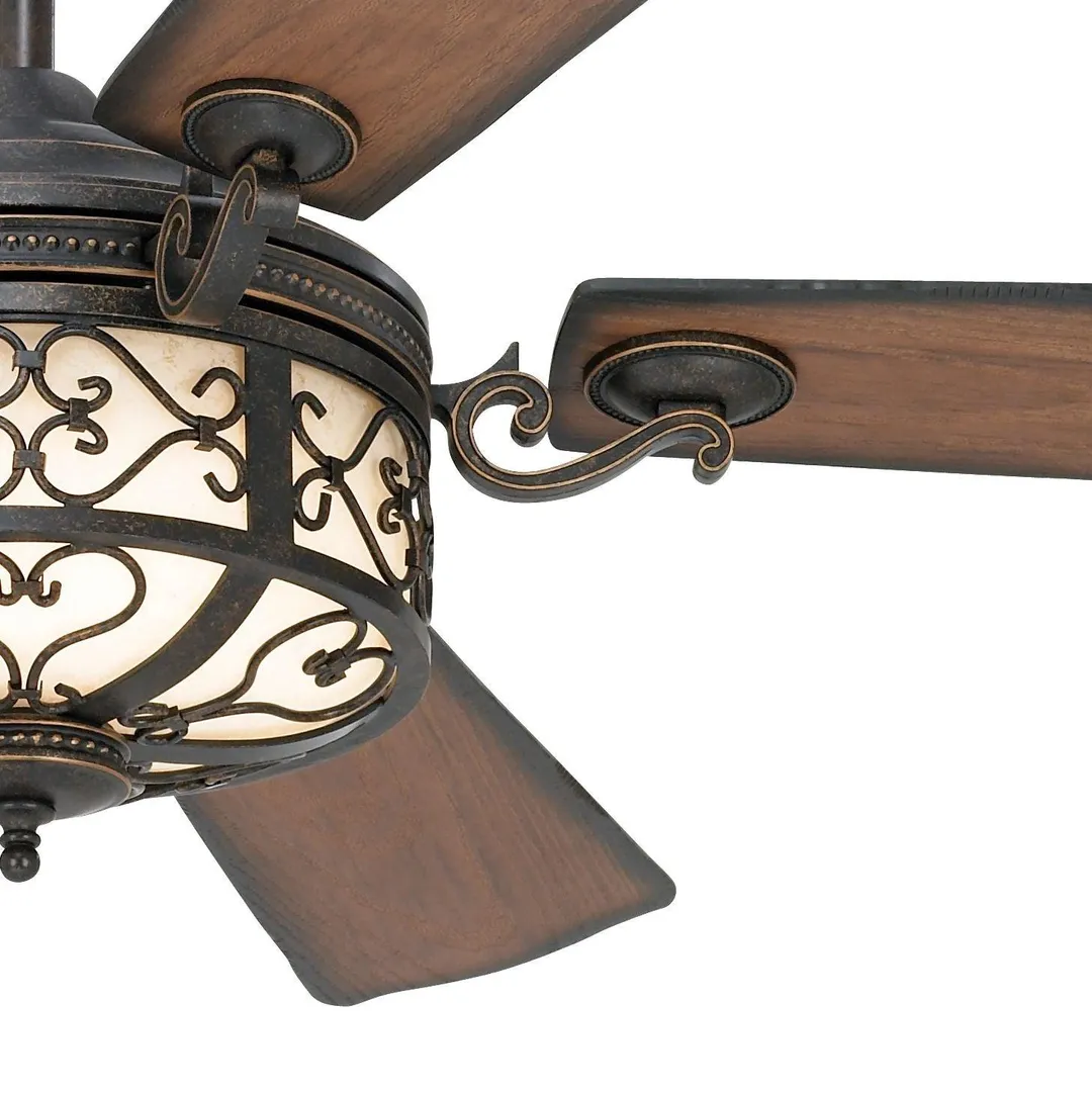 Casa Vieja 54" Casa Vieja Rustic Outdoor Ceiling Fan with Light LED Dimmable Remote Golden Forged Reversible Blades Damp Rated Patio Porch, photo 3 of 8
