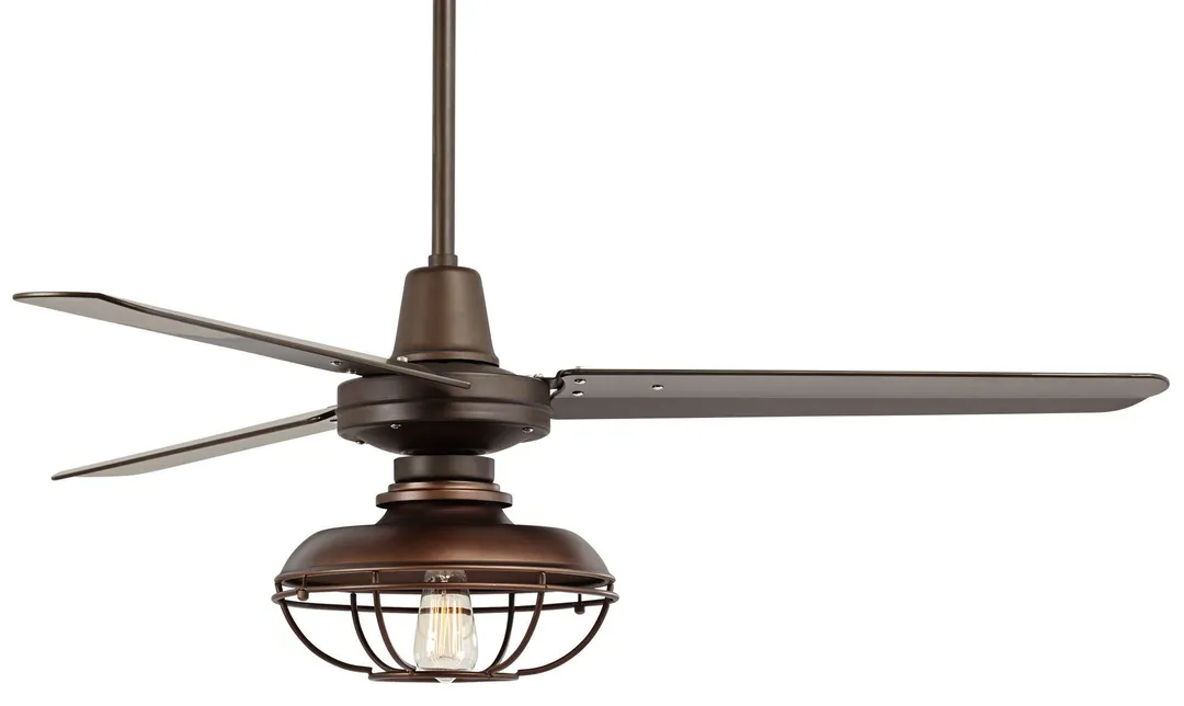 Casa Vieja 52" Casa Vieja Industrial Outdoor Ceiling Fan with Light LED Dimmable Remote Bronze Cage Damp Rated for Patio Porch, photo 5 of 7
