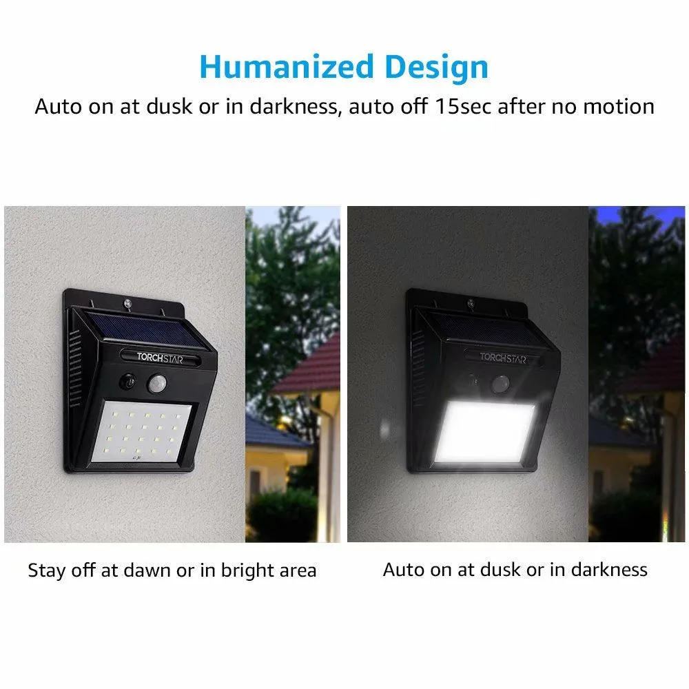 TORCHSTAR LED Solar Motion Sensor Lights, Wireless Outdoor Wall Lights, Outdoor Security Wall Mount Light for Garden, Patio, Black, Pack of 4, photo 7 of 8