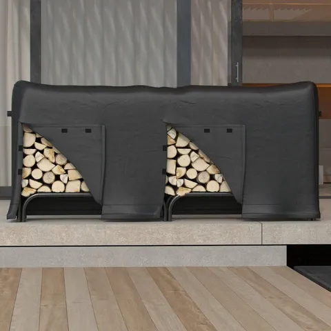 8 Foot Black Water Resistant Firewood Log Rack Cover