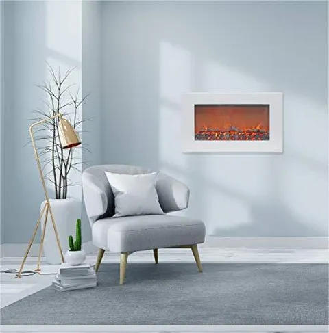 CAMBR30WMEF-2WHT 30" Wall Mount Electronic Fireplace With Logs