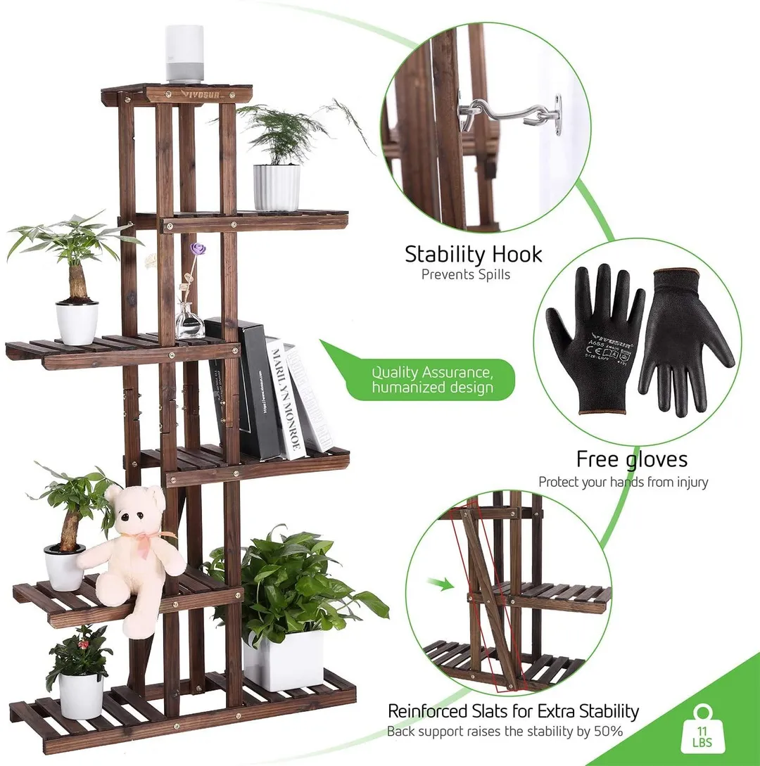 VIVOSUN  High Low Shelves Flower Rack Display Wood Plant Stand, photo 3 of 6