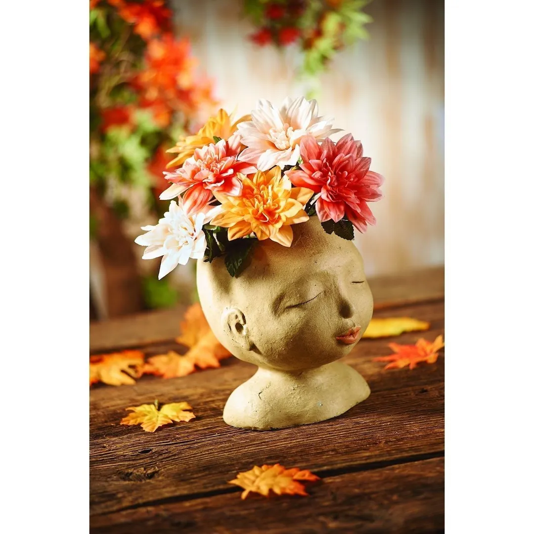 Art & Artifact Head of a Lady Indoor/Outdoor Planter - Handpainted Zen Buddha Face of Resin - Plants Look Like Hair, 9" Tall, photo 2 of 6