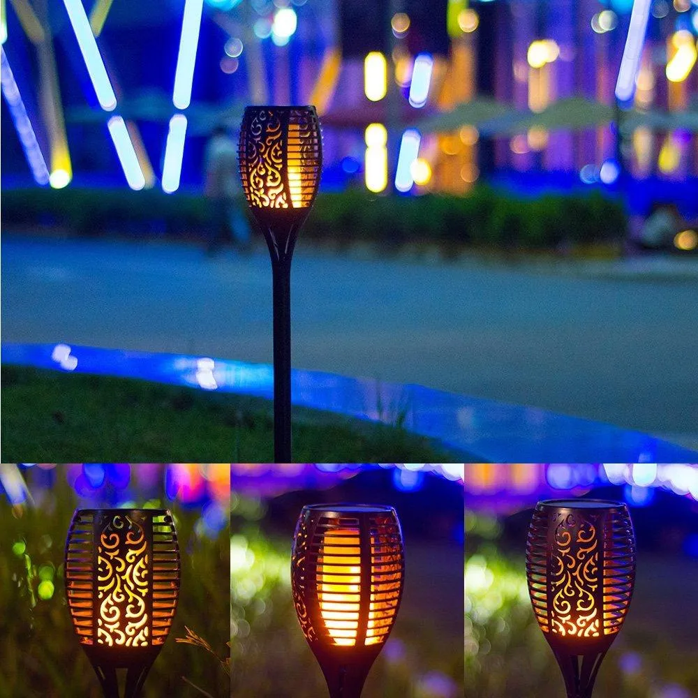 Topchances 10 Pack - Solar Lights Outdoor - Flickering Flames Torch Solar Path Light - Dancing Flame Lighting 96 LED Dusk to Dawn Flickering Tiki Torches Outdoor Waterproof Garden, photo 11 of 11