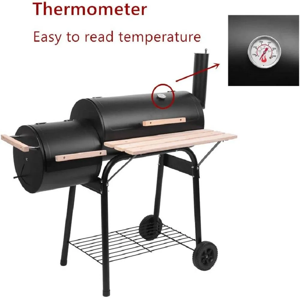 Charcoal Grill, SEGMART 24.4" BBQ Grill Charcoal with Smoker, Portable BBQ Grill with Side Burner, Outdoor Charcoal BBQ Grill with 2 Wheels & Thermometer, Grill for Camping Picnic, Park, Black, H1201, photo 13 of 15