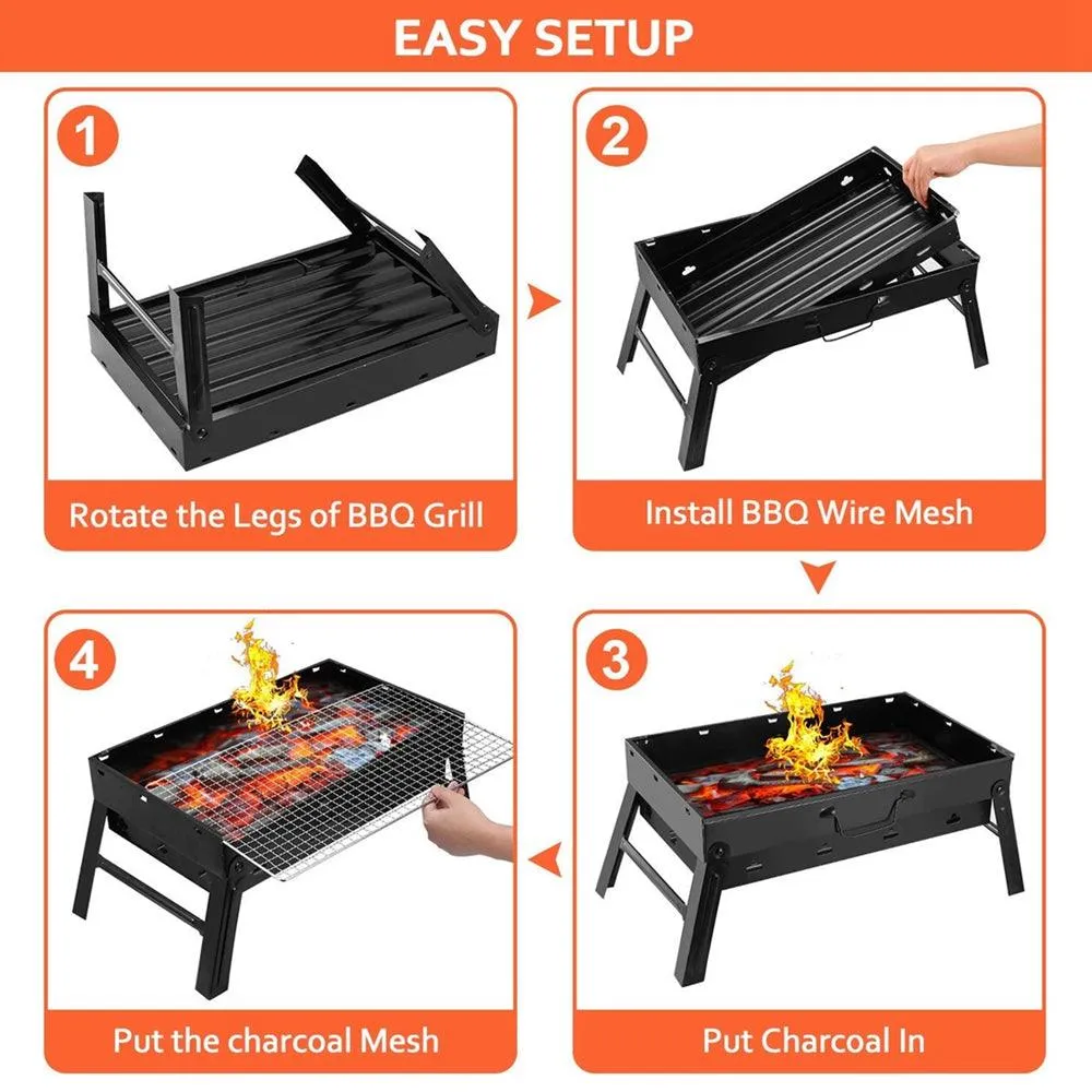 Barbecue Charcoal Grill Foldable BBQ Grill Charcoal Barbecue Smoker Grill Tabletop Stoves Grill for Outdoor Cooking Camping Hiking Garden Party 16.9'' 8.6''11.4''(Unfolded) Black, photo 7 of 8