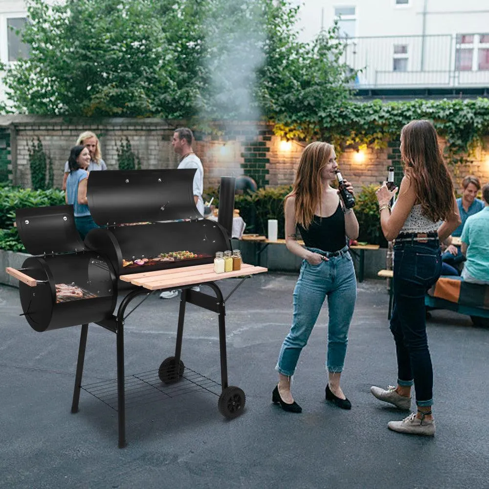 Charcoal BBQ Grill, Outdoor Portable Barbecue Grill, 2020 Upgrade Charcoal Grill with Wheels, Thermometer & Side Smoker, Perfect for Camping Patio Backyard Picnic - Black, B024, photo 2 of 8