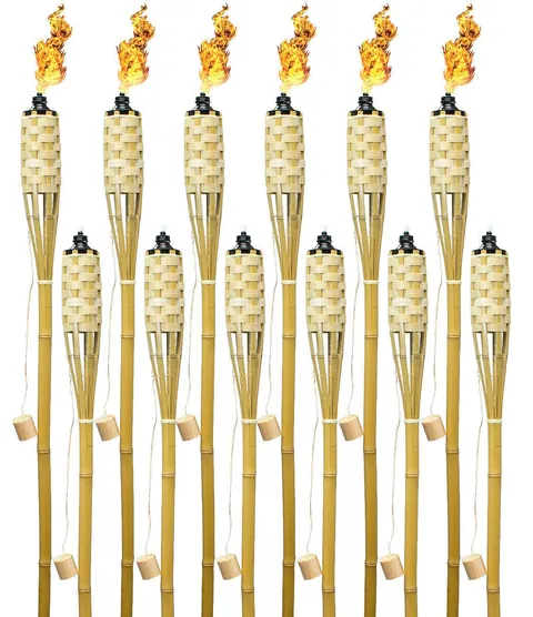 Matney? Bamboo Torches ? Includes Metal Oil Canisters with Covers to Protect from Rain ? Great for Outdoor Decorating