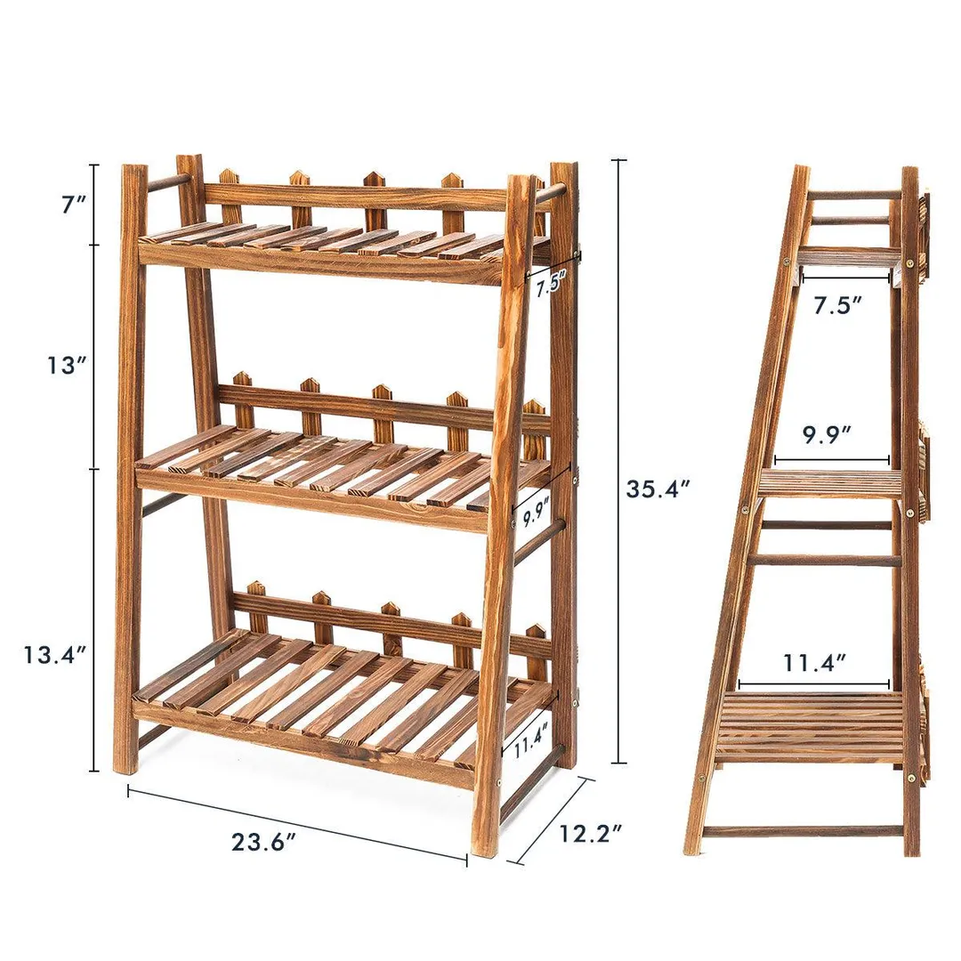 AUGIENB 3-Tier Wooden Flower Plant Stand, Flower Pot Bonsai Stand Plant Display Stand Rack Ladder Shelf for Indoor Outdoor Living Room Balcony Patio Yard, 23.6"x12.2"x35.4", photo 4 of 7