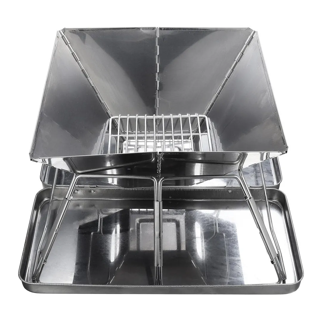 Mini Barbecue Grill Portable Folding Charcoal Barbecue DeskTabletop Outdoor Stainless Steel Smoker BBQ Garden Terrace Camping Travel (12x12x9inch) Hiking Picnics (Silver), photo 3 of 11