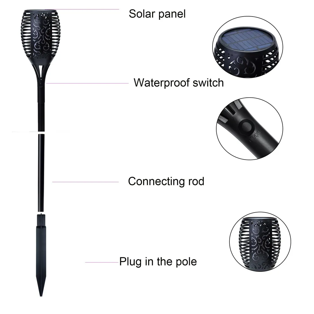 YouLoveIt 2/4pcs 96 LED Solar Torch Lights Flickering Flames Torches Lights Landscape Garden Pathway Light Flames Torches Lights Landscape Lighting for Garden Patio Deck Yard Driveway, photo 6 of 8