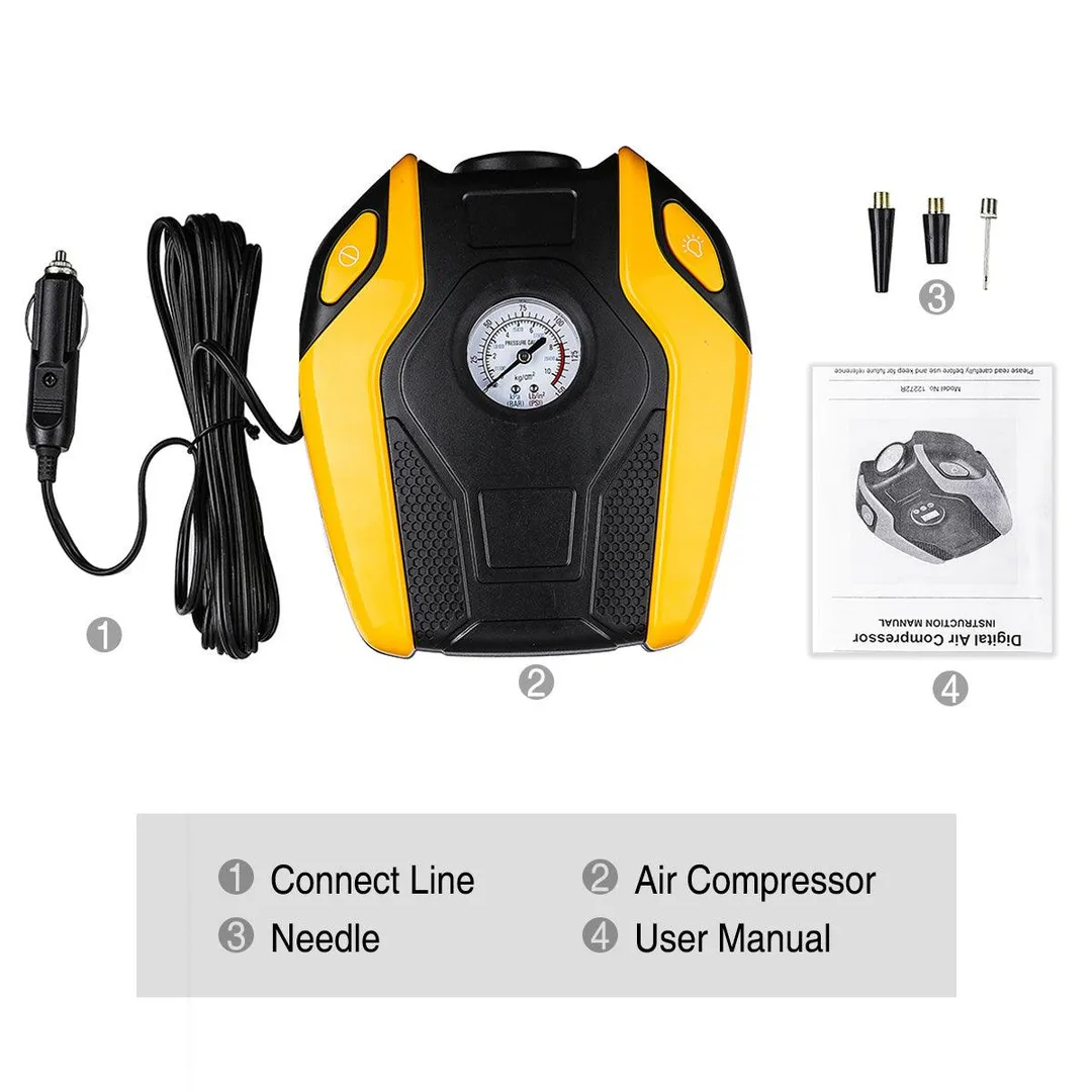 Generic AUGIENB Portable Electric Air Compressor Pump,Tire Inflator with Gauge,LED Light and Adaptors,Universal for Car,Truck,Bicycle, Basketballs and Other Inflatables,ABS 12V 120W 150PS, photo 11 of 11