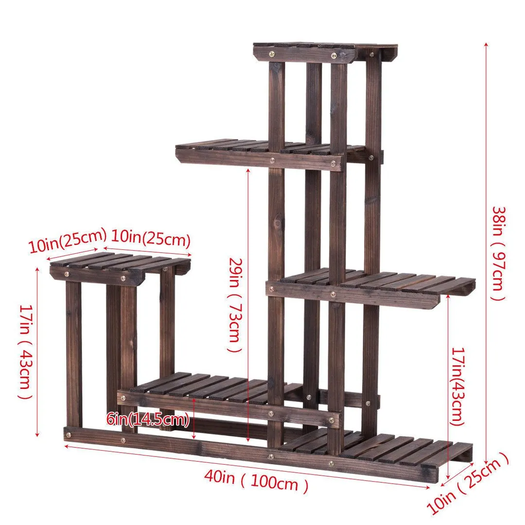Costway Outdoor Wooden Flower Plant Stand - 6 Shelves, photo 2 of 9