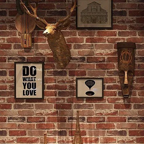 Flat Faux Brick Stone Wallpaper Roll 3D Effect Blocks Vintage Home Decoration Multi Countryside Red