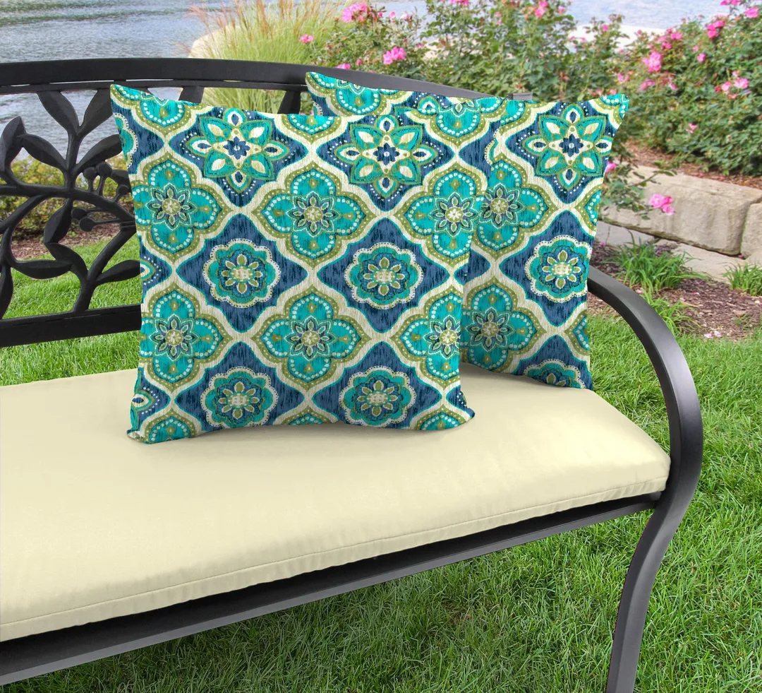 Jordan Manufacturing Adonis Outdoor Square Toss Pillows, Capri, 16"L x 16"W, Set of 2, photo 2 of 7