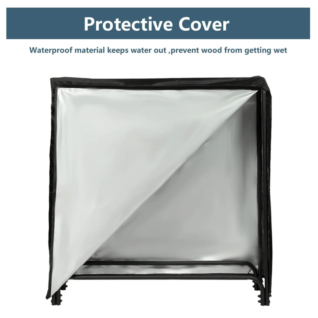 Zimtown 4 Feet Waterproof Cover Steel Firewood Log Rack Wood Storage Holder, photo 6 of 7