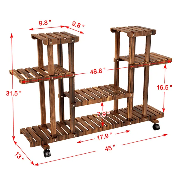 4-Layer Rolling Wooden Flower Stand Display Stand Shelf Ladder Indoors & Outdoors, photo 3 of 6