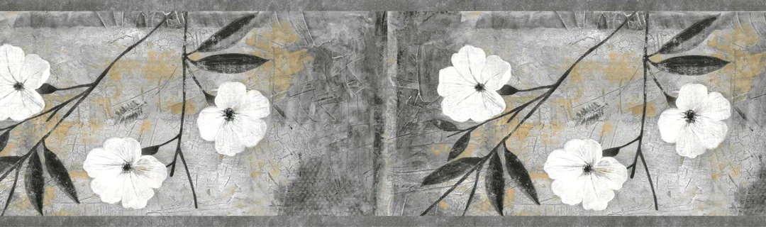 Dundee Deco Peel and Stick Wallpaper Border - Floral White, Gray, Brown, Black Abstract Flowers Wall Border Retro Design, 15 ft x 7 in (4.57m x 17.78cm), Self Adhesive, photo 3 of 4