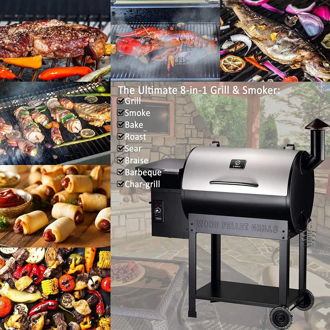 Z GRILLS ZPG-7002E 2019 New Model Wood Pellet Smoker, 8 in 1 BBQ Grill Auto Temperature Control, 700 sq inch Cooking Area, Silver Cover Included, photo 7 of 7