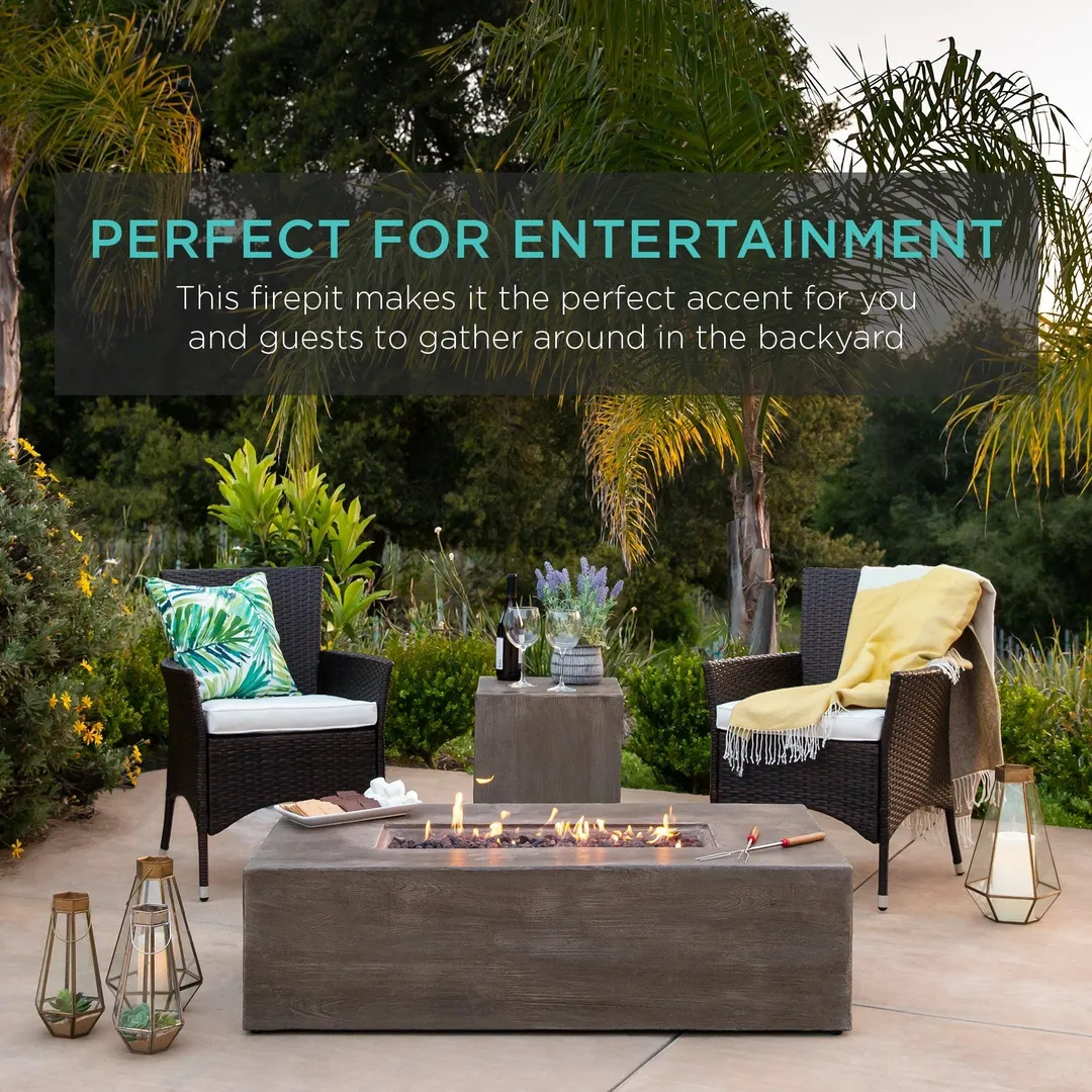 Best Choice Products 48x27in 50,000 BTU Patio Propane Fire Pit Table, Side Table Tank Storage w/ Wood Finish, Pit Cover, photo 3 of 7