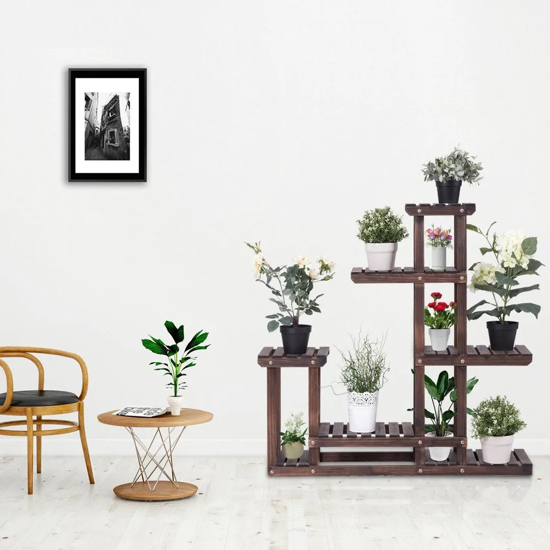 Costway Outdoor Wooden Flower Plant Stand - 6 Shelves, photo 5 of 9