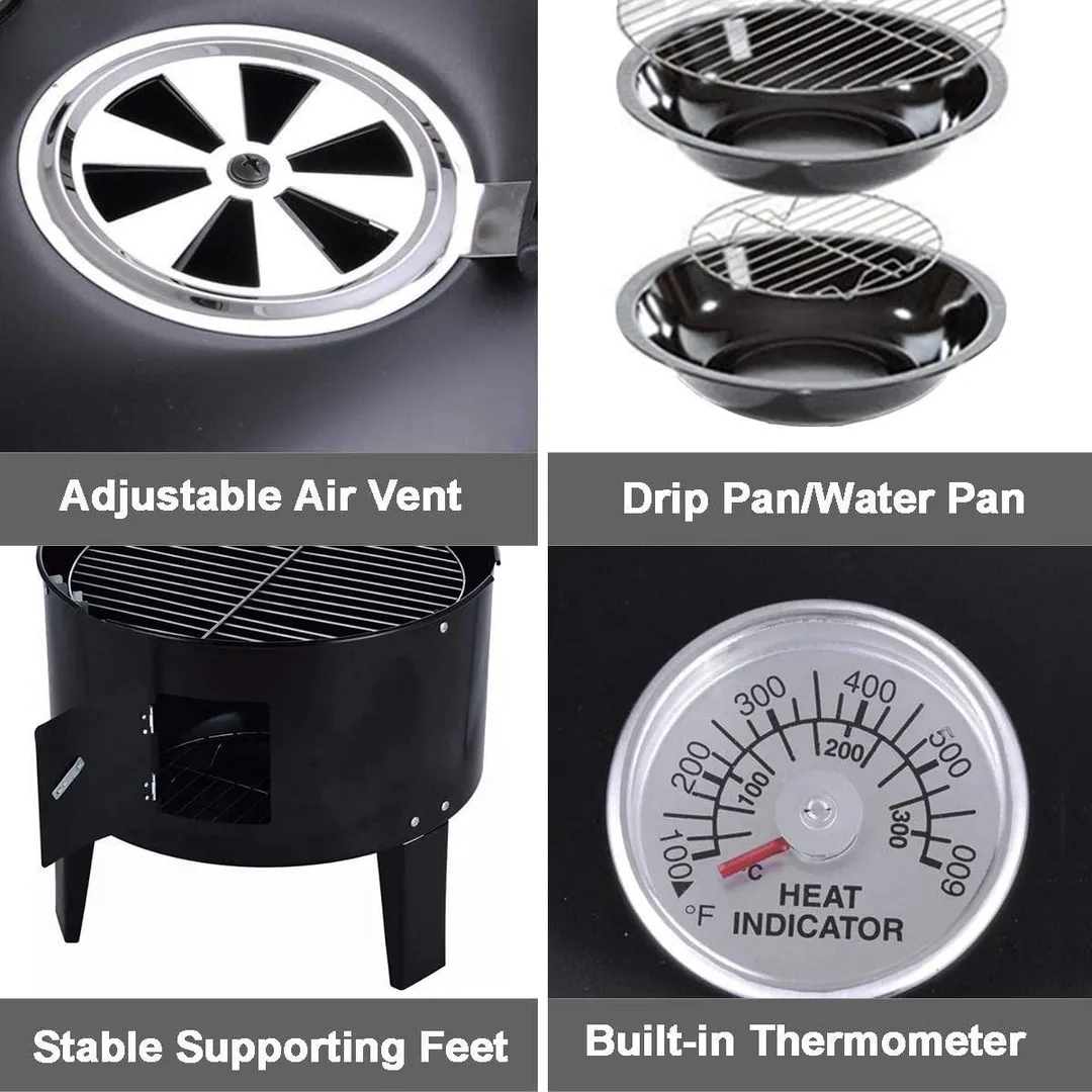 Portable Charcoal Grill 2 tier Outdoor Stove Grills Multifunctional Fire Pit 20" Complete Smoker for Camping Barbecue, Black, photo 2 of 7