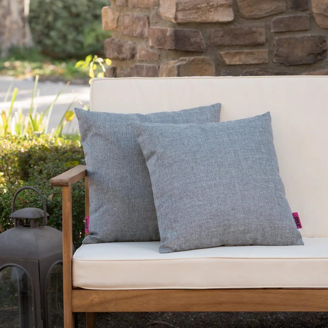 Esme Outdoor Water Resistant Fabric Square Throw Pillow, Set of 2, Grey, photo 9 of 11