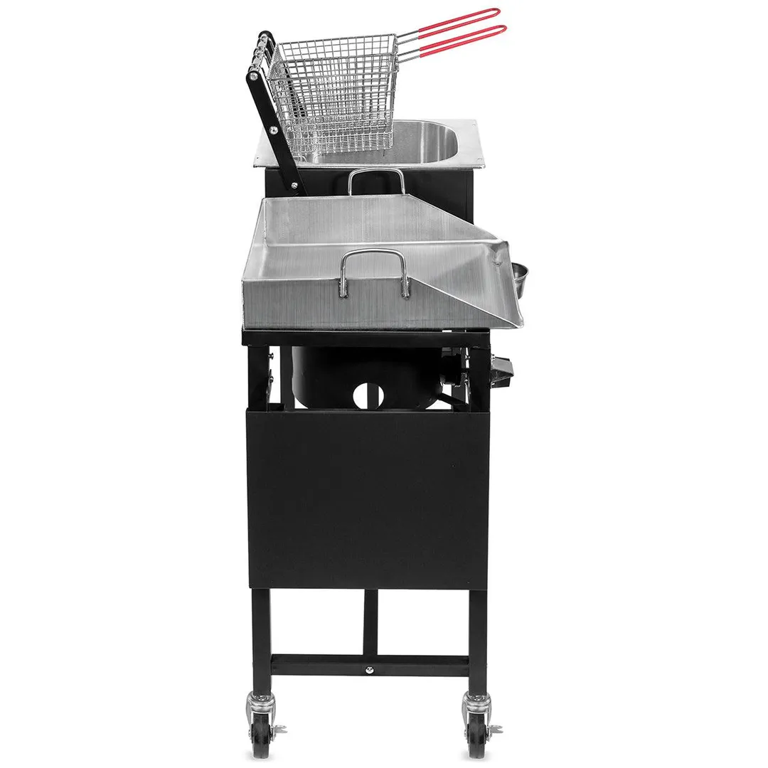 Barton 58,000 BTU Outdoor Gas Propane Double Burner Stove Cook Station Flat Top Griddle & Deep Fryer BBQ Grill Camp Side Table, photo 3 of 7
