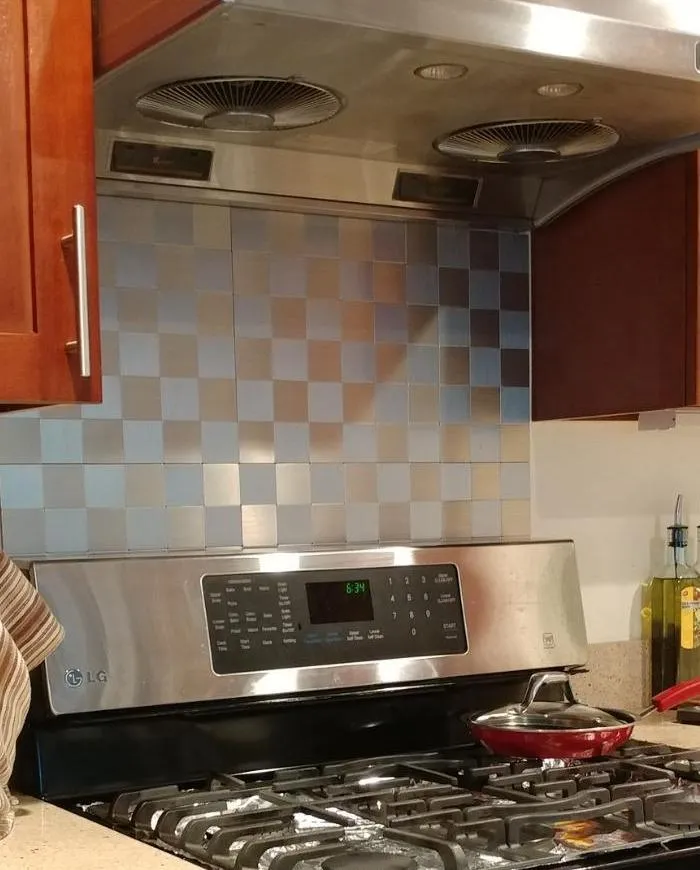 Crystiles Silver Mosaics 12 in. x 12 in. Peel and Stick Brushed Aluminum Wall Tile Backsplash, 4 Pieces, photo 4 of 4