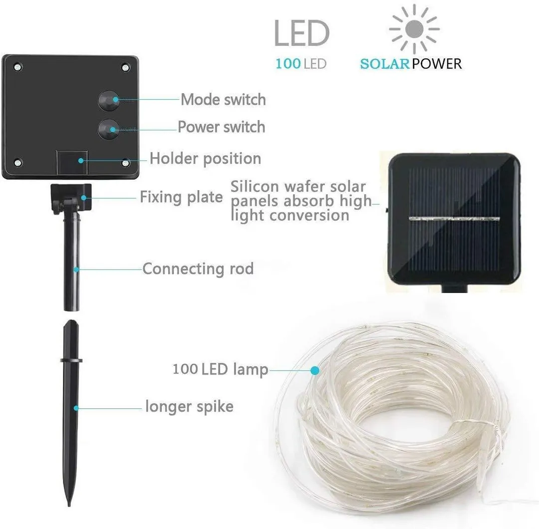 Outerdo 50 LED Waterproof Solar Rope Tube Lights,22Ft （7m）Led String Strip Decorative Christmas Wedding Party Garden Outdoor Light Lamp  For  Wedding, Patio, Garden, Christmas Decor,7 Colo, photo 2 of 18
