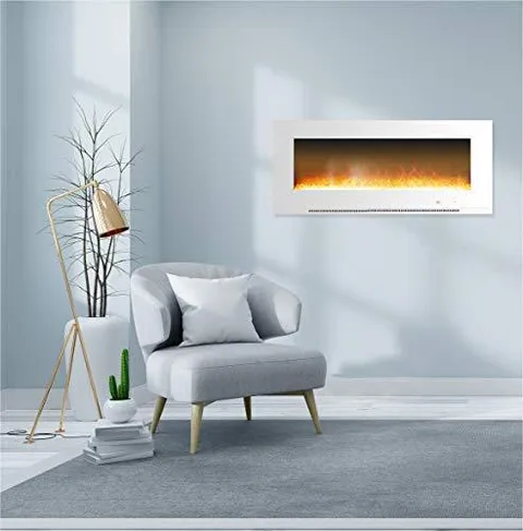 CAMBR56WMEF-1WHT 56" Wall Mount Electronic Fireplace With Crystal Rocks