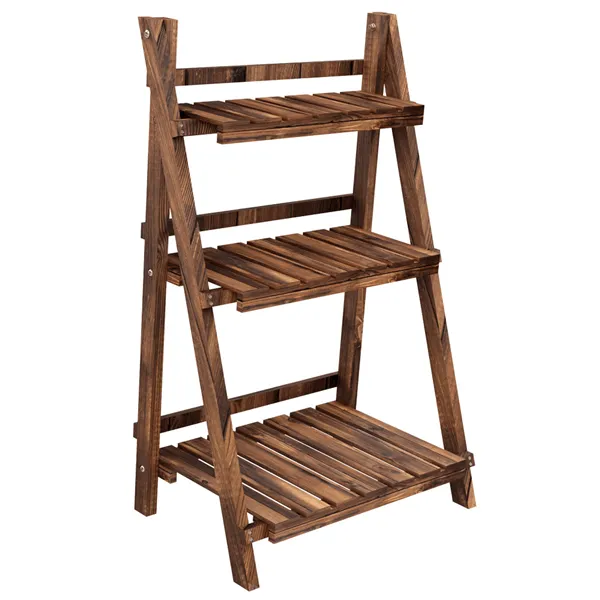 3 Tier Folding Wooden Flower Stand Plant Display Stand Nature Plant Shelf for Living Room Balcony Patio Yard Indoors & Outdoors, photo 11 of 13