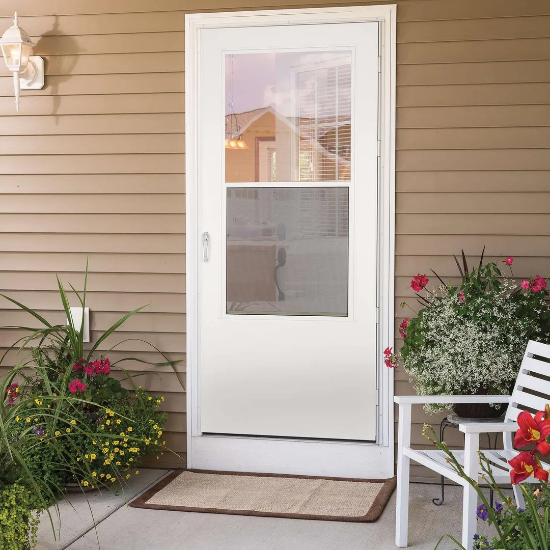 Larson 81 in. H X 36 in. W Aluminum/Wood White Mid-View Reversible Self-Storing Storm Door, photo 2 of 2