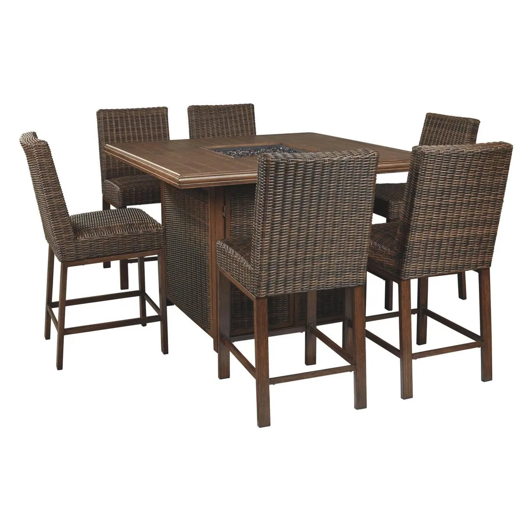 Ashley Furniture Paradise Trail Patio Fire Pit Pub Table in Brown, photo 8 of 9
