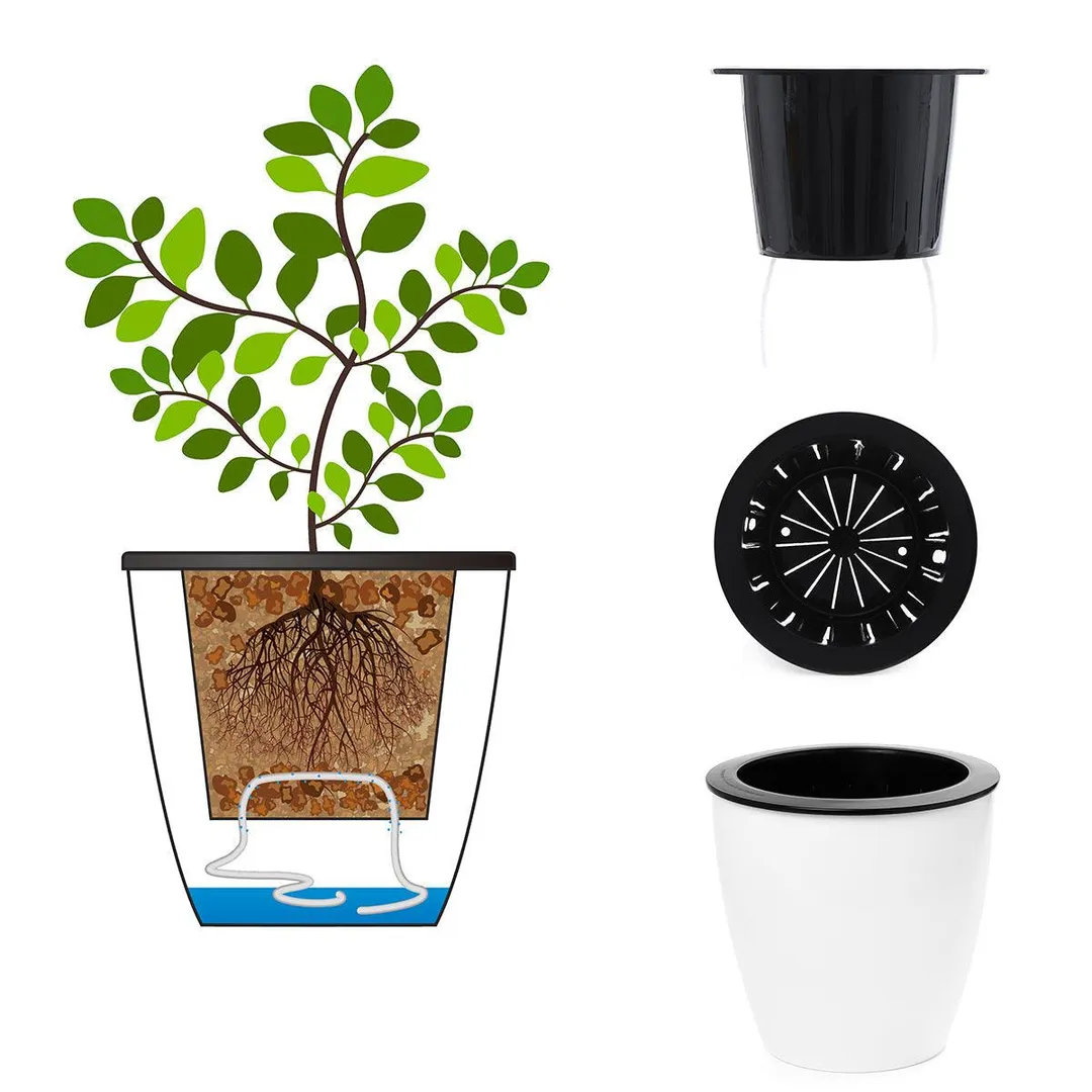 6 Pack 6.7" Self Watering Planter Wicking Pots for Indoor Golden Devil's Ivy, African Violet, Ocean Spider Plant, Orchid, White Color, photo 3 of 7