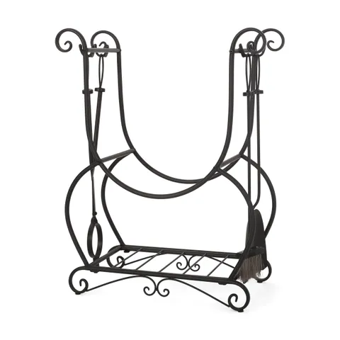Rhett Log Rack and Tool Set, Matte Black