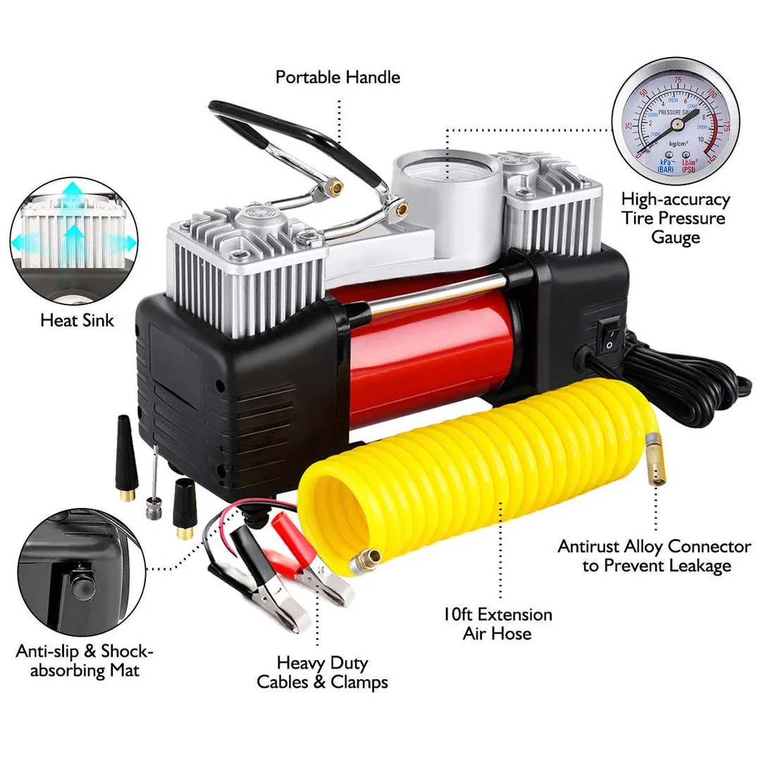 Audew Dual Cylinder Air Compressor Pump, Heavy Duty Portable Air Pump, Auto 12V Tire Inflator for Car, Truck, RV, Bicycle and Other Inflatables, photo 7 of 11