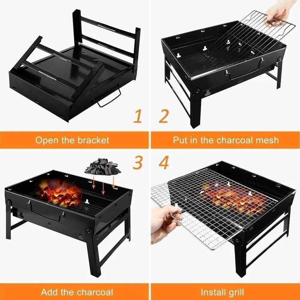 Barbecue Charcoal Grill Stainless Steel Folding Portable BBQ Tool Kits for Outdoor Cooking Camping Hiking Picnic Patio Smoker, photo 3 of 8