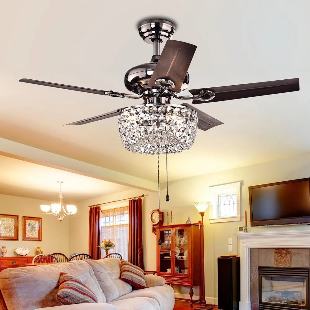 Warehouse of Tiffany Angel 3-light Crystal Chandelier 5-blade 43-inch Brown Ceiling Fan (Optional Remote), photo 2 of 8