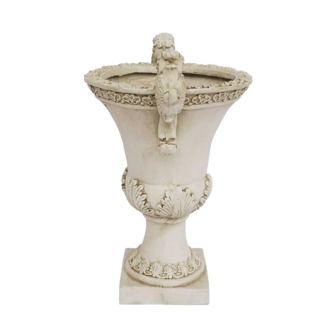 Egypt Outdoor Light Weight Concrete Chalice Garden Urn Planter, Antique White, photo 6 of 7