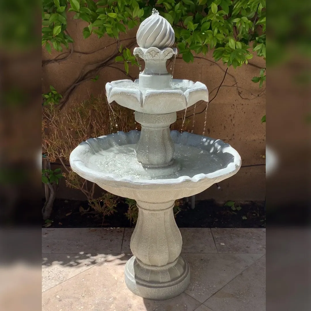 Sunnydaze Decor Sunnydaze 2-tier Solar Outdoor Water Fountain with Battery - 35" - White Finish, photo 7 of 7