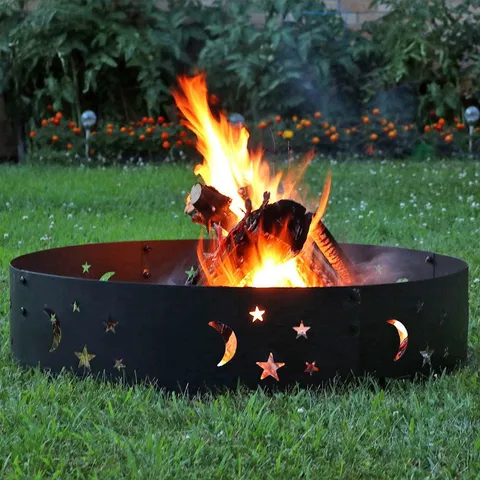 Sunnydaze 36" Wood-burning Fire Ring Black Steel with Die-cut Stars and Moons