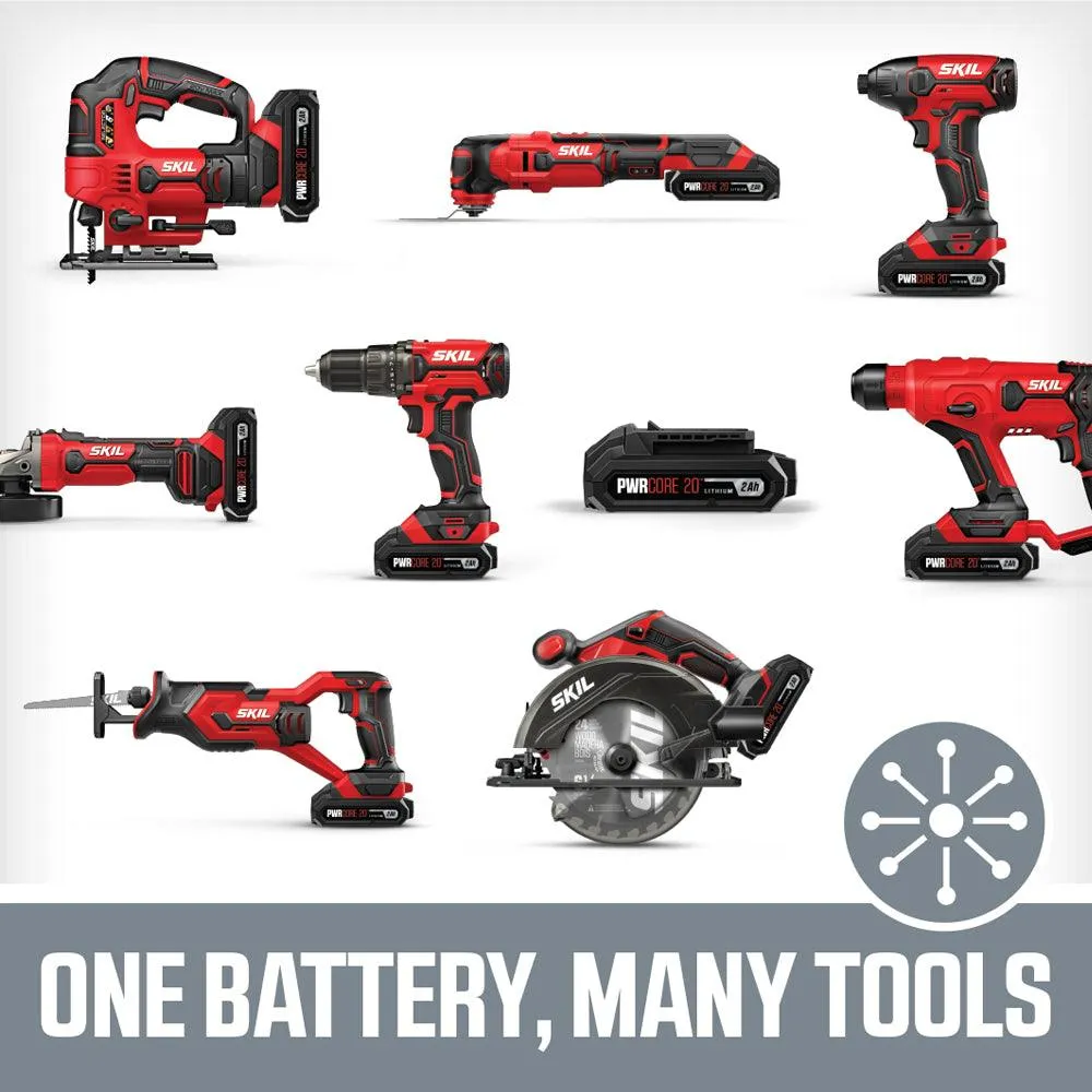 SKIL PWRCore 4-Tool 20V Cordless Combo Kit with (2) 2.0Ah Lithium-Ion Batteries and Charger, CB739601, photo 12 of 16