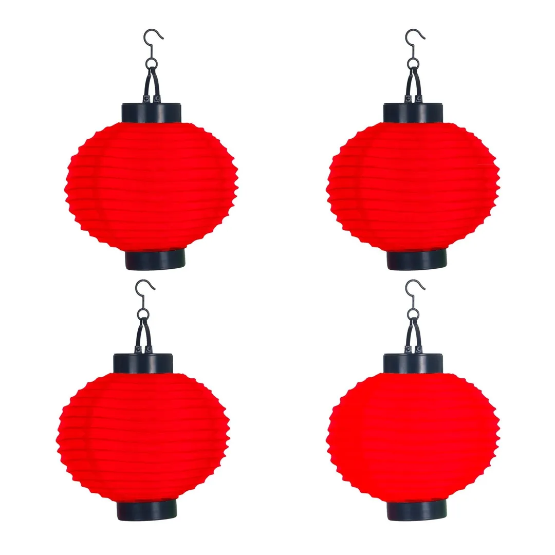 Pure Garden Solar Outdoor Lantern - Hanging Nylon Rechargeable LED Chinese Lighting for Garden, Patio, Gazebo, or Backyard by Pure Garden (Red, Set of 4), photo 5 of 7
