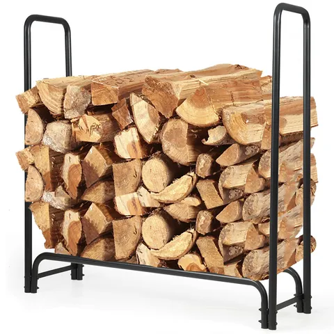4 Feet Outdoor Steel Firewood Log Rack Wood Storage Holder for Fireplace Black