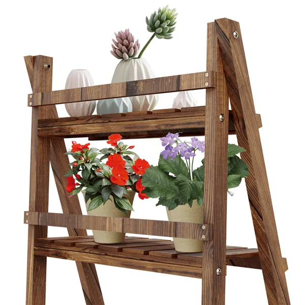 3 Tier Folding Wooden Flower Stand Plant Display Stand Nature Plant Shelf for Living Room Balcony Patio Yard Indoors & Outdoors, photo 10 of 13