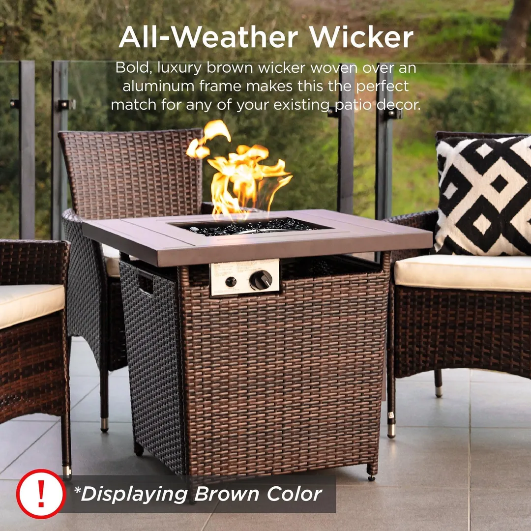 Best Choice Products 28in Fire Pit Table 50,000 BTU Outdoor Wicker Patio w/ Glass Beads, Cover, Tank Holder  Ash Gray, photo 3 of 8