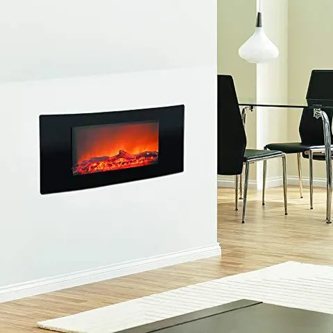 CAMBR35WMEF-2BLK 35" Curved Wall Mount Electronic Fireplace With Logs